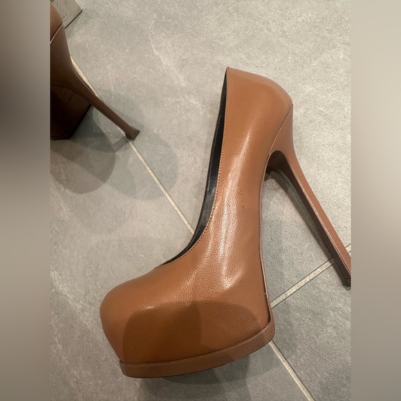 Saint Laurent Brown Leather Tribtoo Platform Pumps - Picture 5 of 8